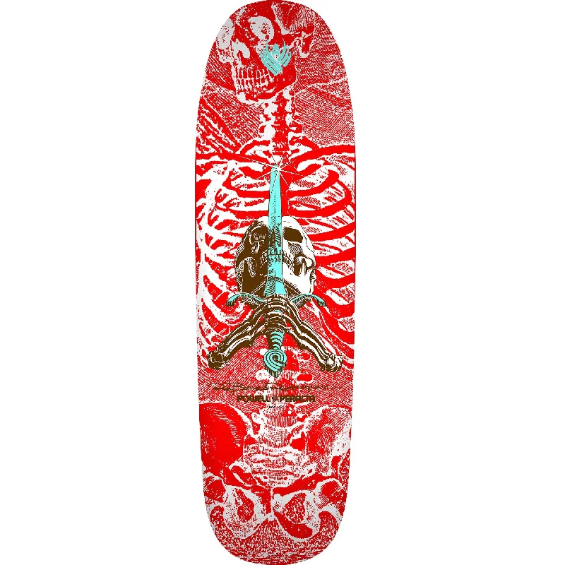 Powell Peralta Rodriguez Skull and Sword 5 Flight Skateboard Deck - 9.265" Red/White