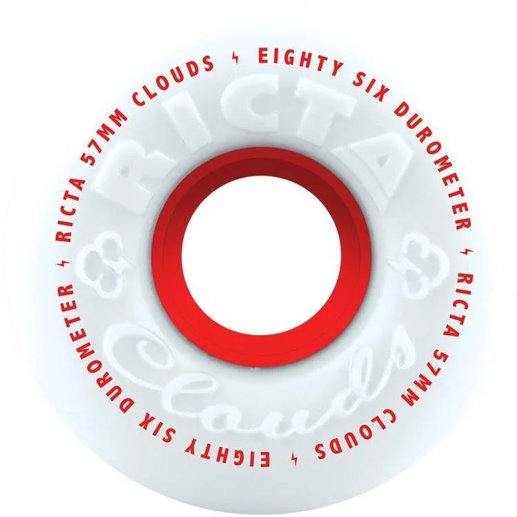 Ricta Wheels Clouds Skateboard Wheels 86A White Red 57mm