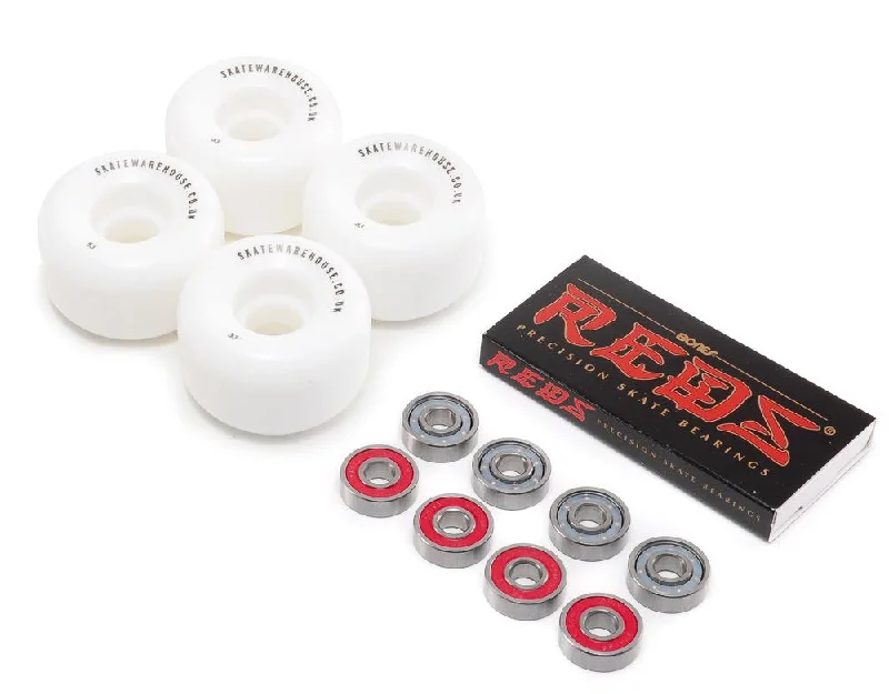 Skatewarehouse Conical Skateboard Wheels & Bones Reds Bearings Pack