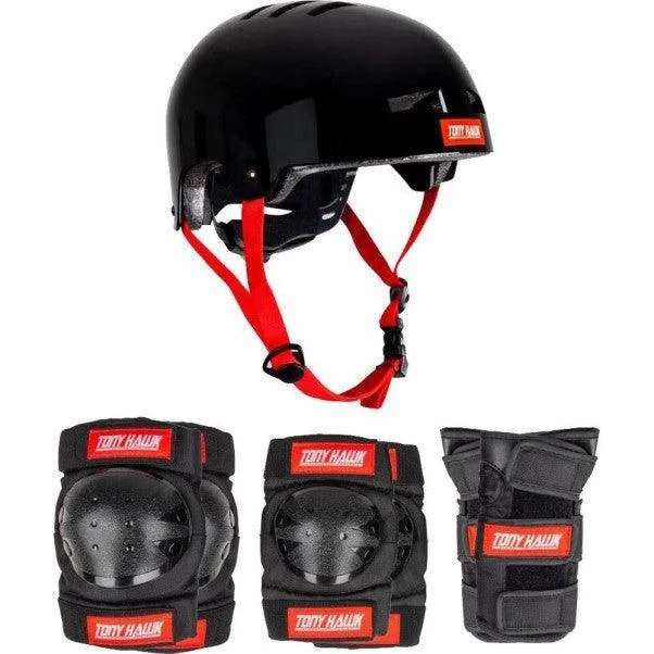 Tony Hawk Protective Full Pad Set & Helmet 9+ Yrs Black/Red Junior