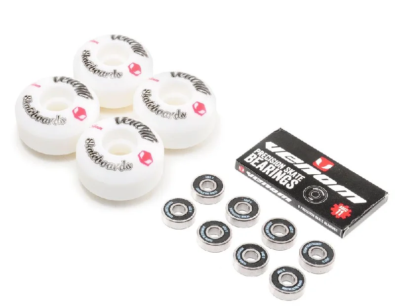 Venom Skateboards Logo White Skateboard Wheels & Venom ABEC 11 Bearings Pack